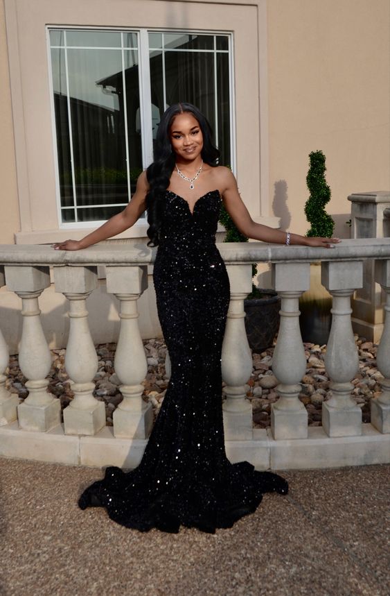 Simple Mermaid Black Sequin Prom Dresses 22th Birthday Outfit P425 PreppyDress Simple Mermaid Black Sequin Prom Dresses 22th Birthday Outfit P425 PreppyDress