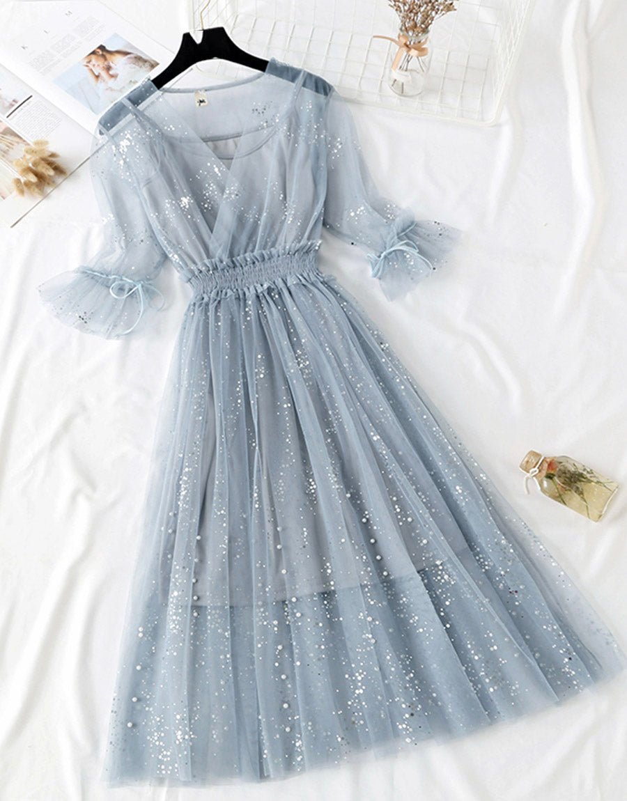 A Line Two Pieces Tulle Dress With Sequins P336