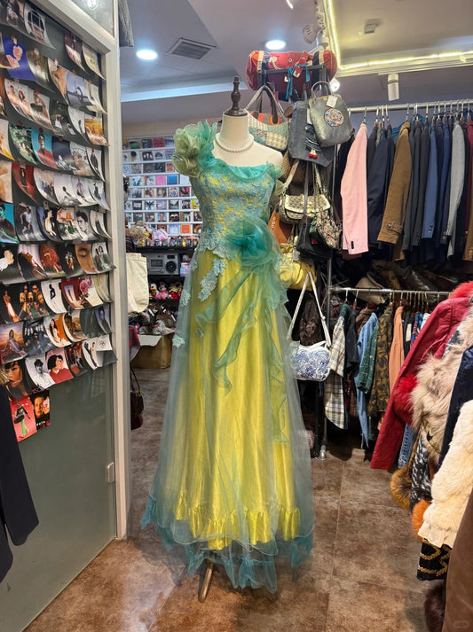 Belle robe de bal longue en tulle jaune-vert asymétrique à une épaule P4155