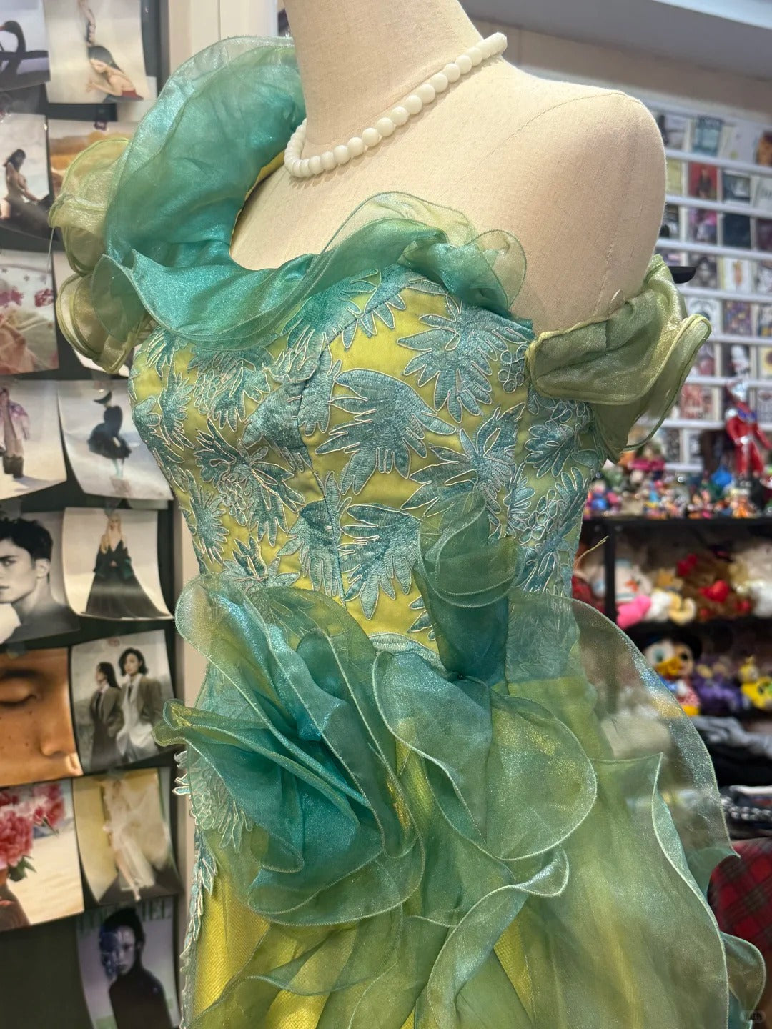 Wunderschönes gelb-grünes A-Linien-One-Shoulder-Tüll-langes Ballkleid Abendkleid P4155