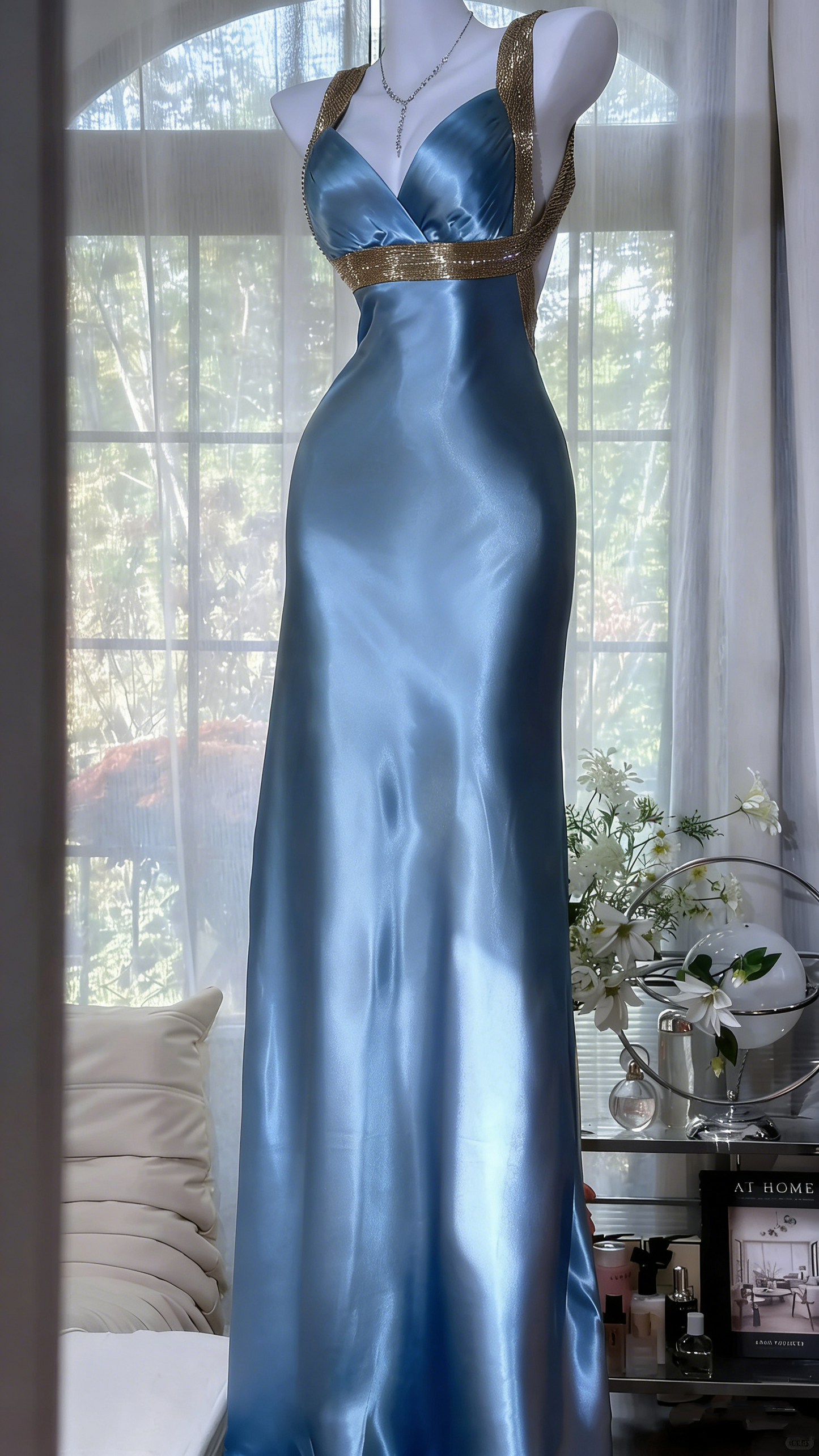 Elegant Olive-green Mermaid V-neck Backless Satin Long Prom Dress Evening Dress P4033