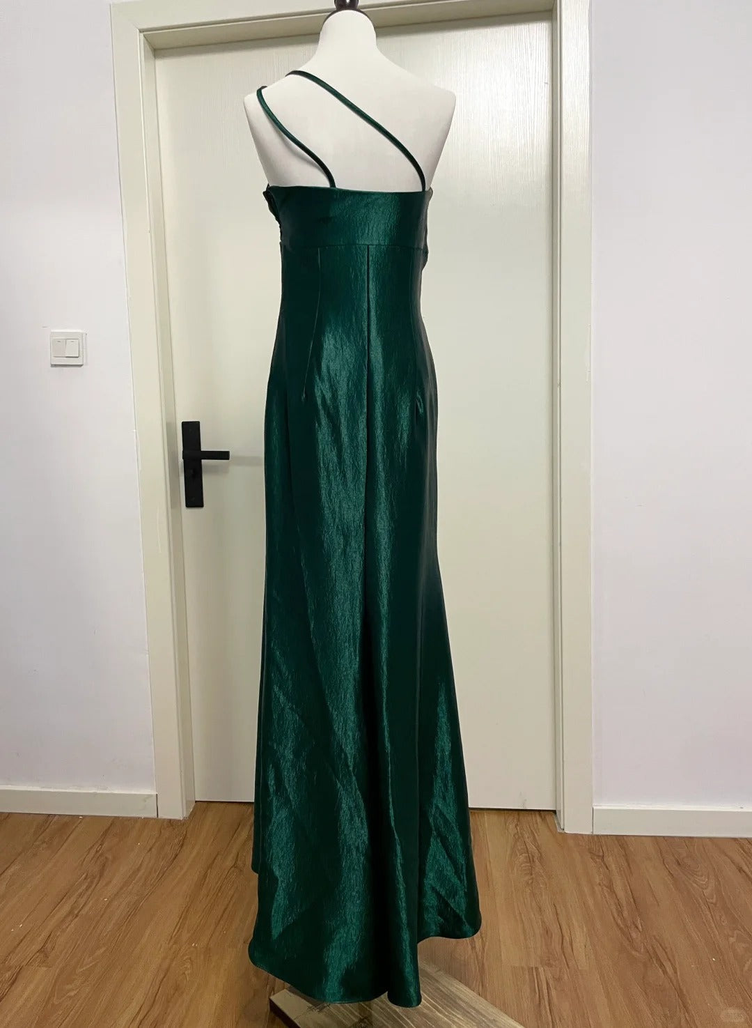 Elegantes dunkelgrünes 3D-Blumenmuster, schulterfreies, langes Ballkleid aus Satin, Abendkleid P4190