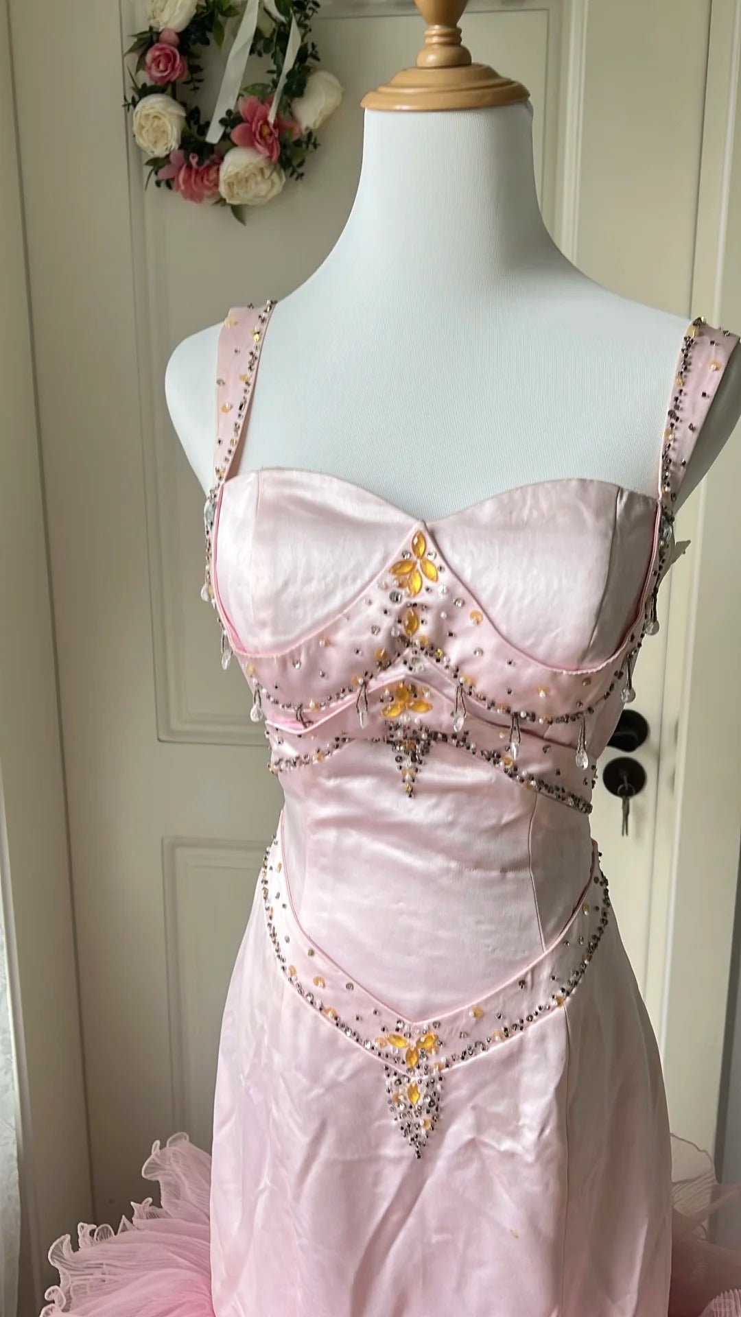 Vintage Prinzessin Pink Meerjungfrau Satin Tüll Schleppe Ballkleid Abendkleid P4196