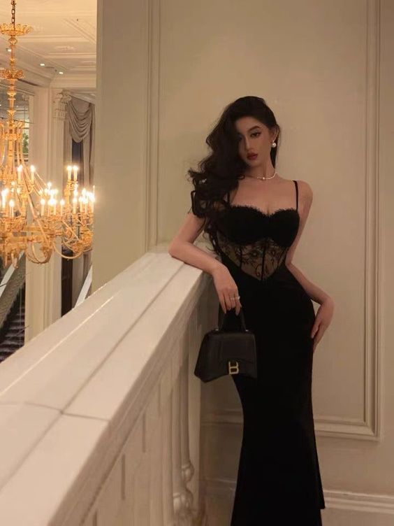 Simple Black Velvet Vampy Lace Slip Dress Prom Dresses Birthday Outfit Simple Black Velvet Vampy Lace Slip Dress Prom Dresses Birthday Outfit