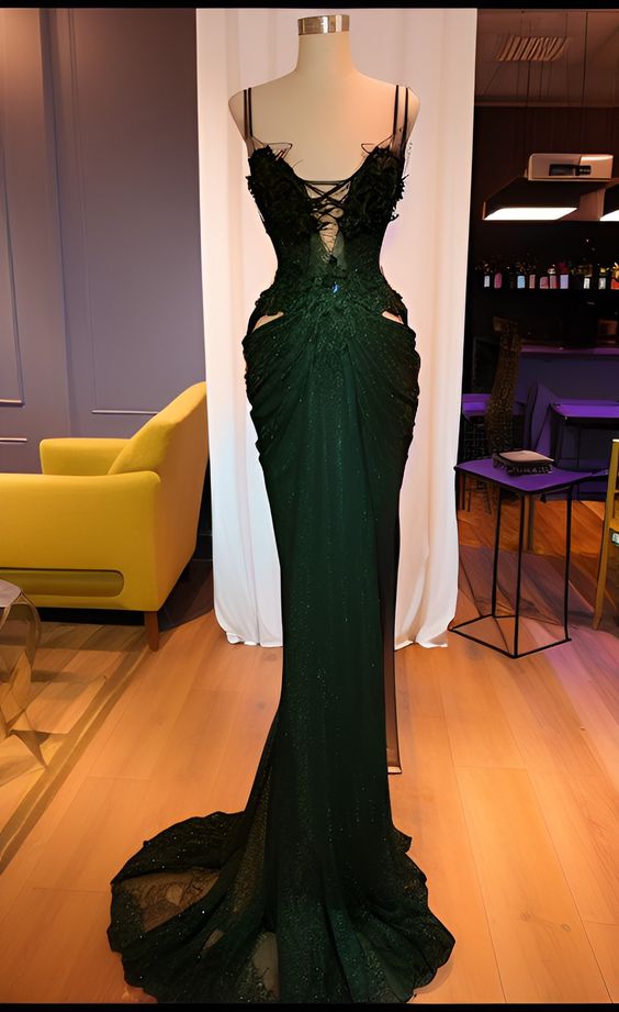 Sparkly Mermaid Spaghetti Straps Sleeveless Sequin Dark Green Prom Dre PreppyDress Sparkly Mermaid Spaghetti Straps Sleeveless Sequin Dark Green Prom Dre PreppyDress