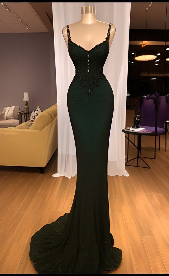 Sparkly Mermaid Spaghetti Straps Sleeveless Sequin Dark Green Prom Dre PreppyDress Sparkly Mermaid Spaghetti Straps Sleeveless Sequin Dark Green Prom Dre PreppyDress