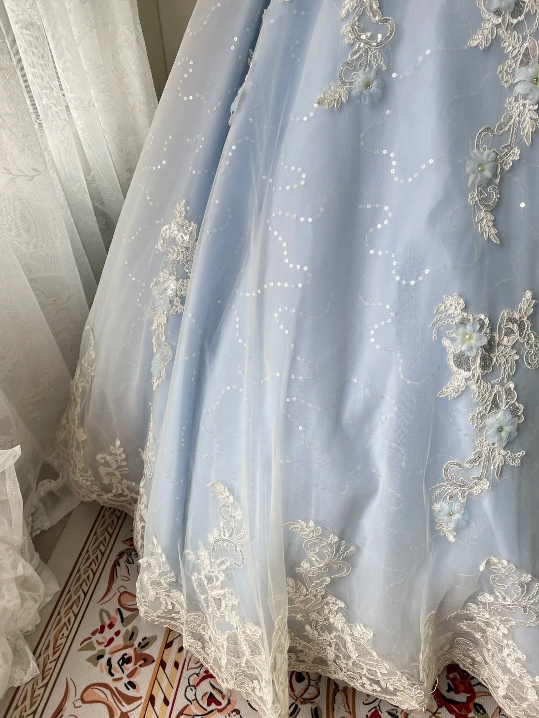 Prinzessin Hellblau Spitze Tüll Ballkleid Abendkleid Süßes 16. Kleid P4208