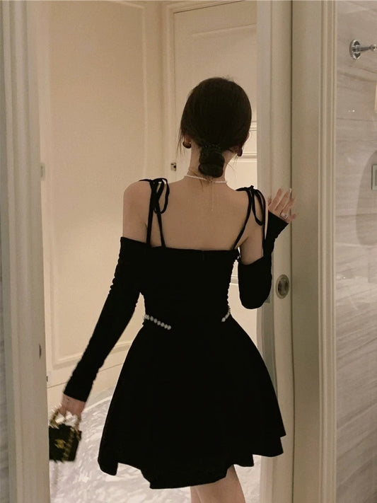 chic a line black velvet homecoming dress 16th birthday outfits P2161