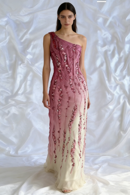 Simple Mermaid Prom Gown With Beads One Shoulder Prom Dress For Teens P1848