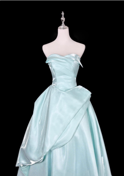 Traumhaftes Minz-Hellblau A-Linien trägerloses Satin-Ballkleid Abendkleid P4356