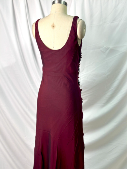 Vintage Burgund 3D Perlenblumen Quadratischer Ausschnitt Chiffon Langes Ballkleid Abendkleid P4386
