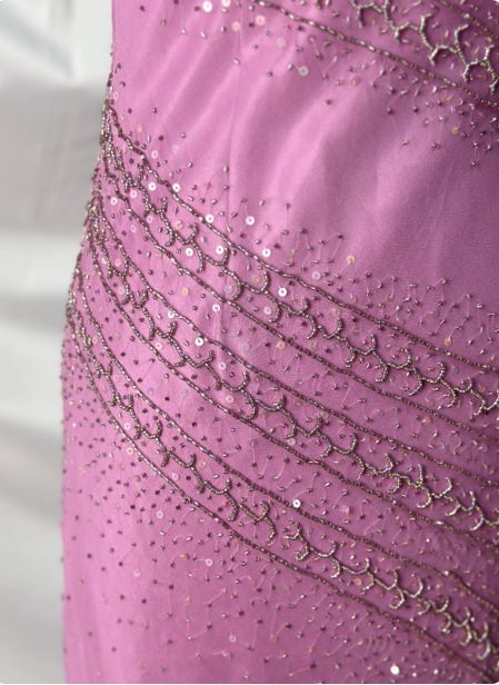 Vintage rosa Meerjungfrauen-Abendkleid mit V-Ausschnitt, Perlen und Chiffon, langes Ballkleid, Abendkleid P4390