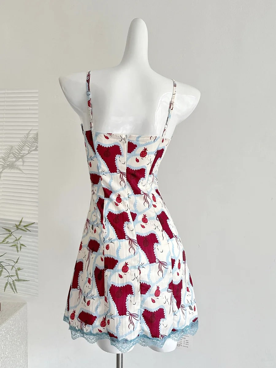 Retro Red White And Blue Contrast Print Slim Fit Mini Birthday Dress Homecoming Dress P3992