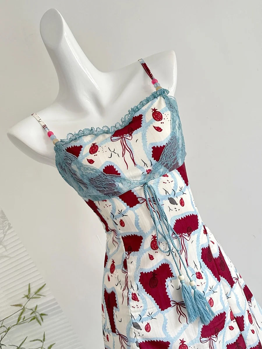 Retro Red White And Blue Contrast Print Slim Fit Mini Birthday Dress Homecoming Dress P3992