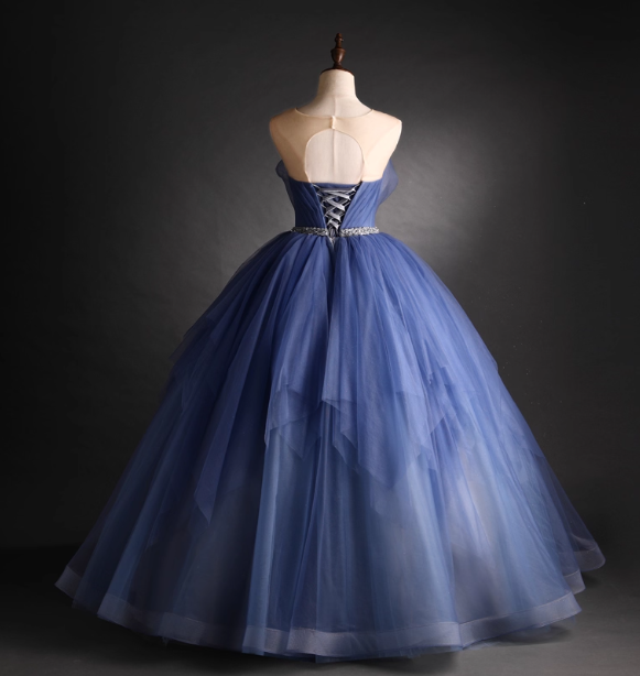 Dreamy Haze Blue Sweetheart Strapless Tulle Ball Gown Evening Dress Sweet 16 Dress P4408