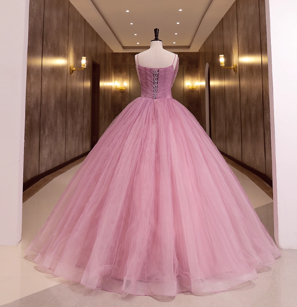 Princess Pink Bow Lace Tulle Ball Gown Evening Dress Sweet 16 Dress P4412