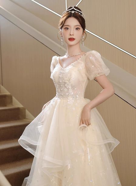 apricot formal dress Sweet Milk A-line Puff Short Sleeve Tulle Long Prom Even – PreppyDress neck Back Details Size:Coat Size 38 wooden dressing table with mirror Erin Purple Dress Porn
