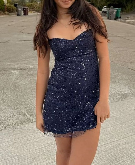 Charming Homecoming Dress Spaghetti Straps Sequins Cocktail Dress Short Birthday Party Dress P4937
