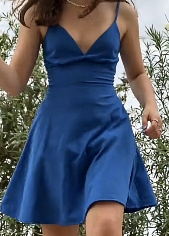 Charming Homecoming Dress A Line Spaghetti Straps Blue Cocktail Dress Short Birthday Party Dress P4938