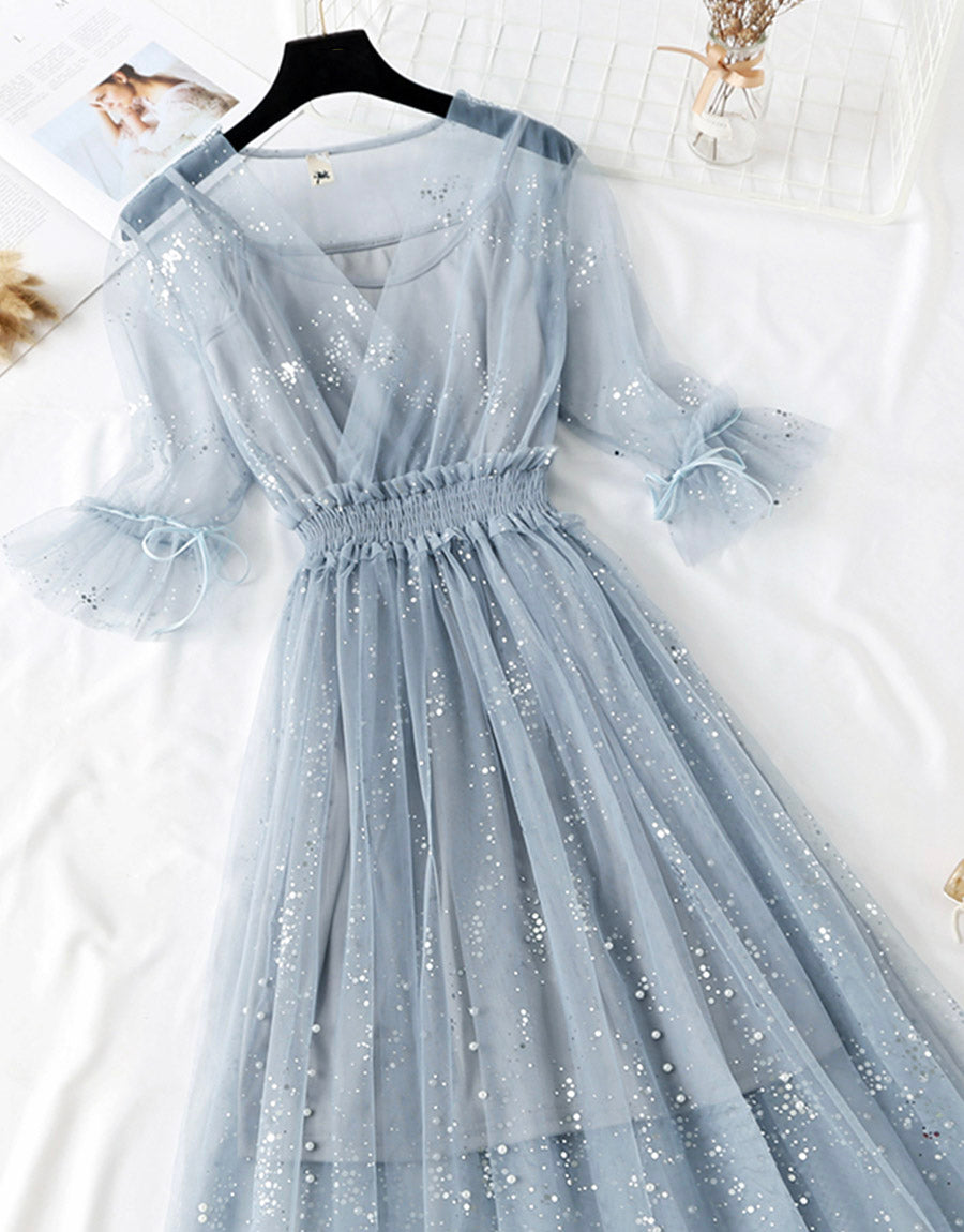 A Line Two Pieces Tulle Dress With Sequins P336