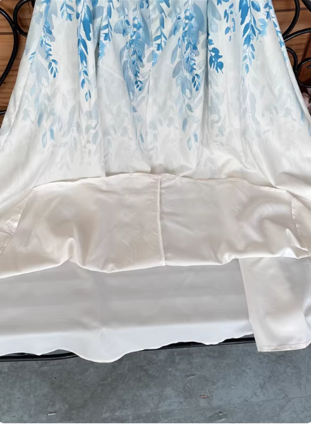 Fresh Printed A-line Halter Neck Satin Long Prom Dress Evening Dress P4529