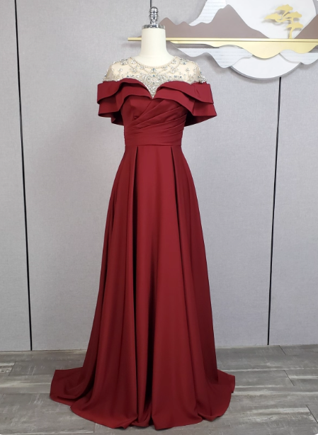 Elegant Navy Blue Train Beaded Satin Prom Dress Evening Dress P4548