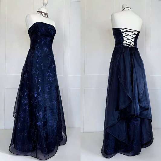 Chic Ball Gown Strapless Grape Tulle Evening Dress Long Prom Dresses P2367