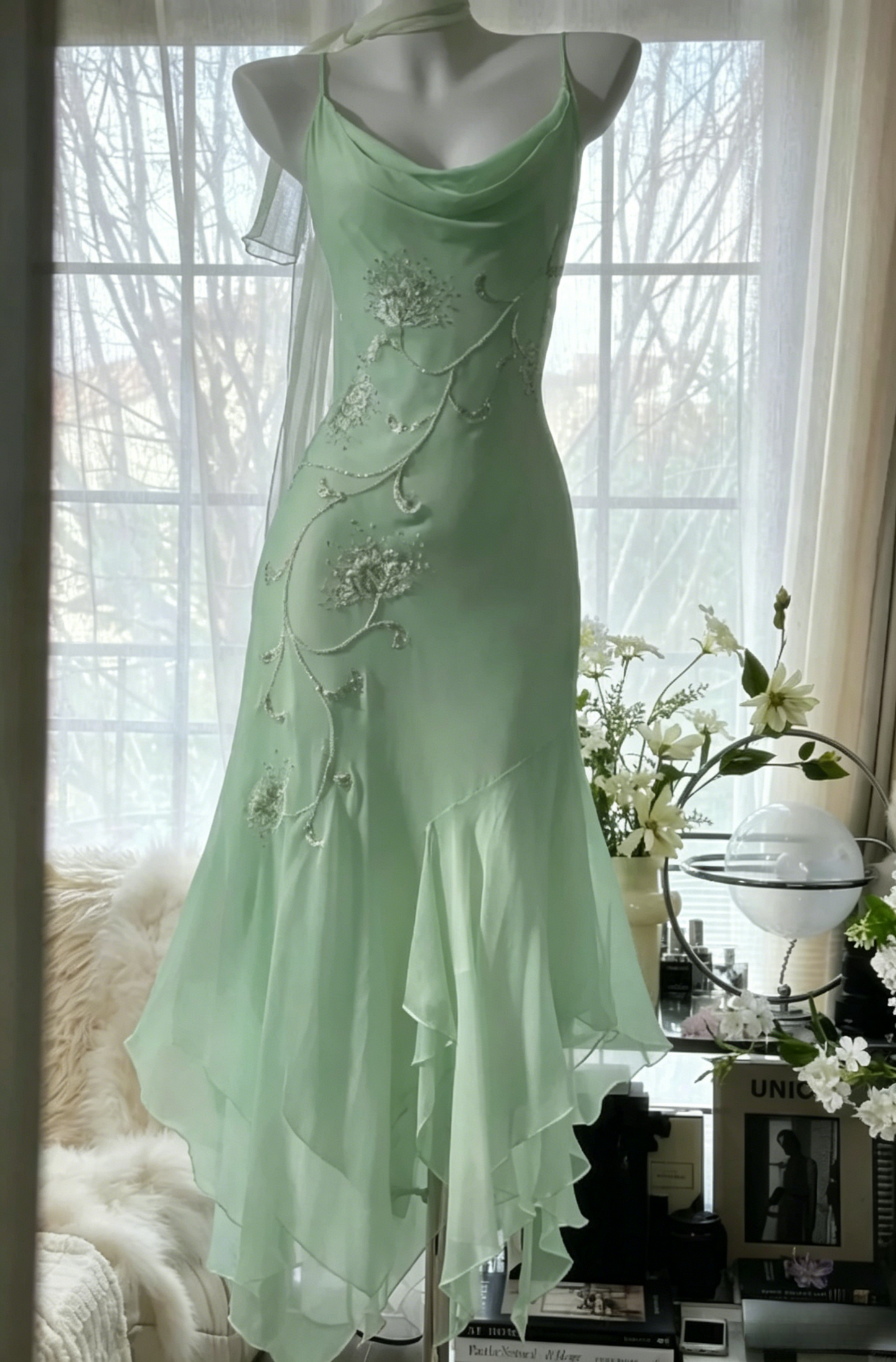 Pure and Elegant Chiffon Strap Beaded Mermaid Prom Dress P3292