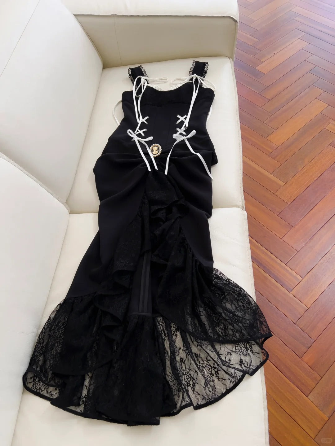 Vintage Black Mermaid Lace and Satin Long Prom Dress P4061