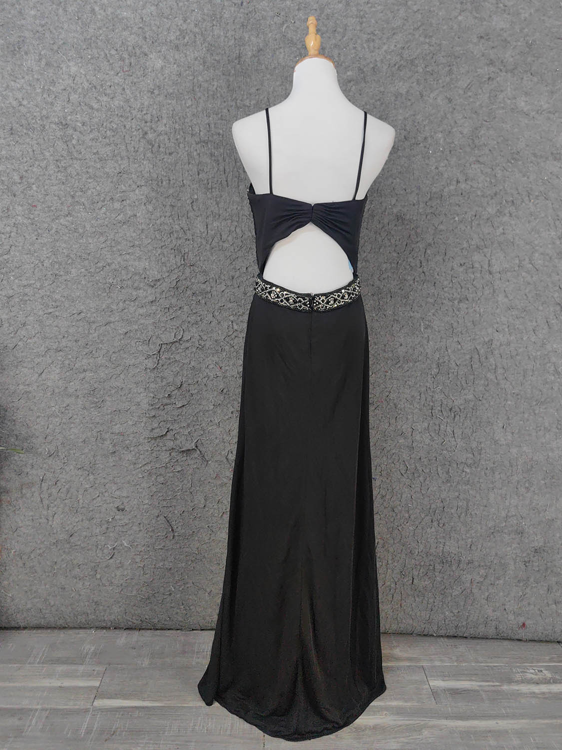 Elegant Black Spaghetti Strap Sequin Beaded Split Chiffon Long Prom Dress Evening Dress P4666