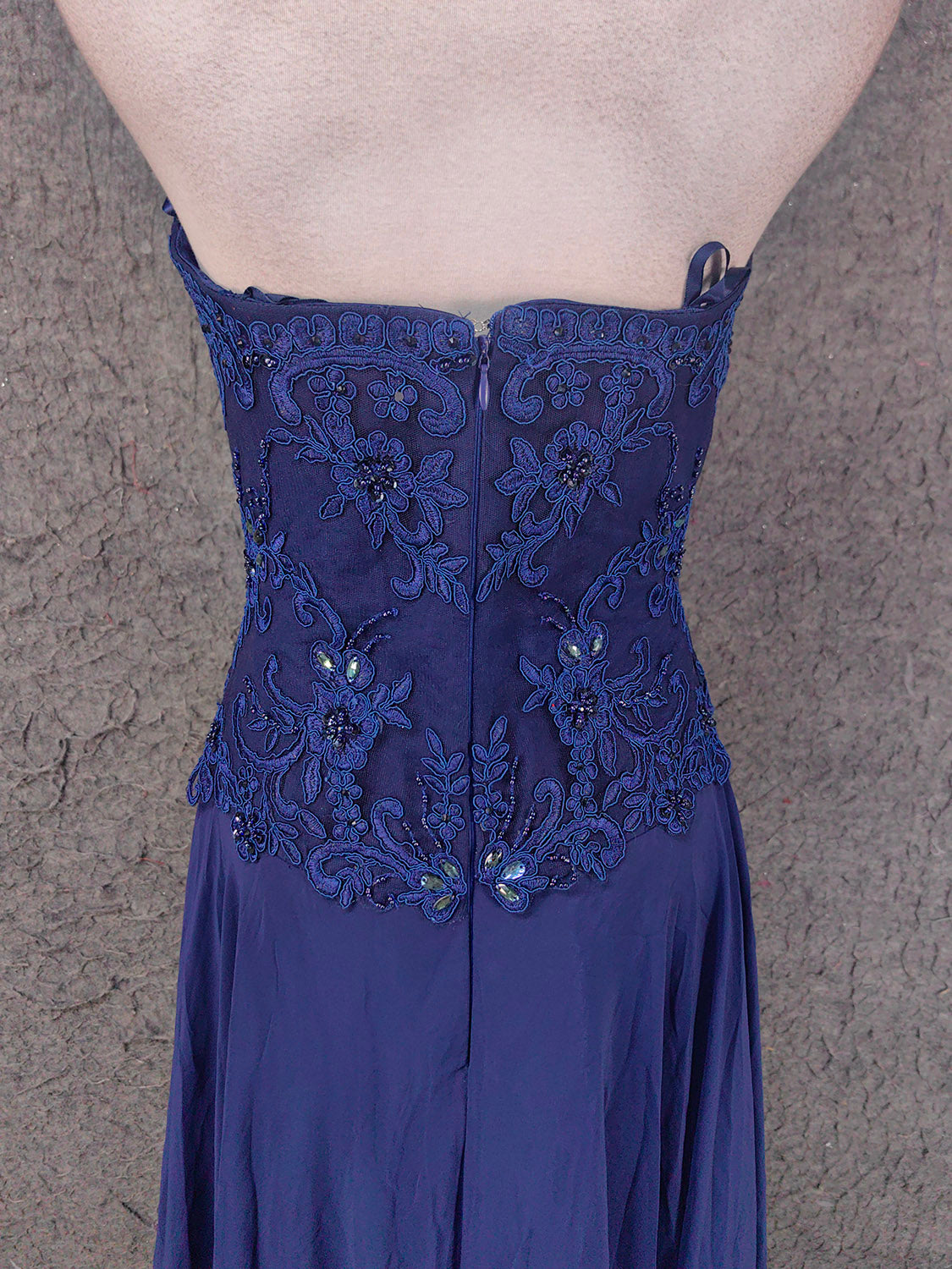 Vintage Blaues Sweetheart-Ausschnitt Besticktes Chiffon Langes Ballkleid Abendkleid P4672