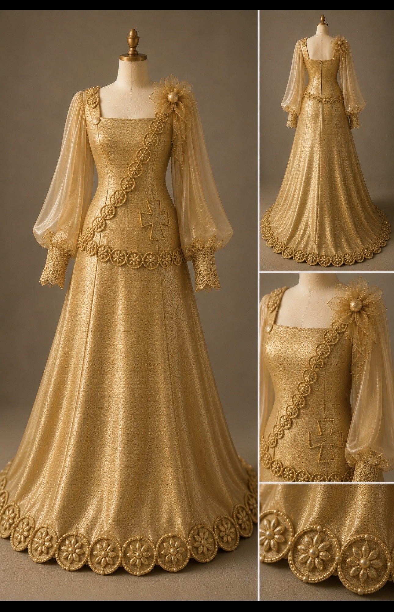 Gold Prom Dress Sheath Long Sleeves Evening Dress P5016