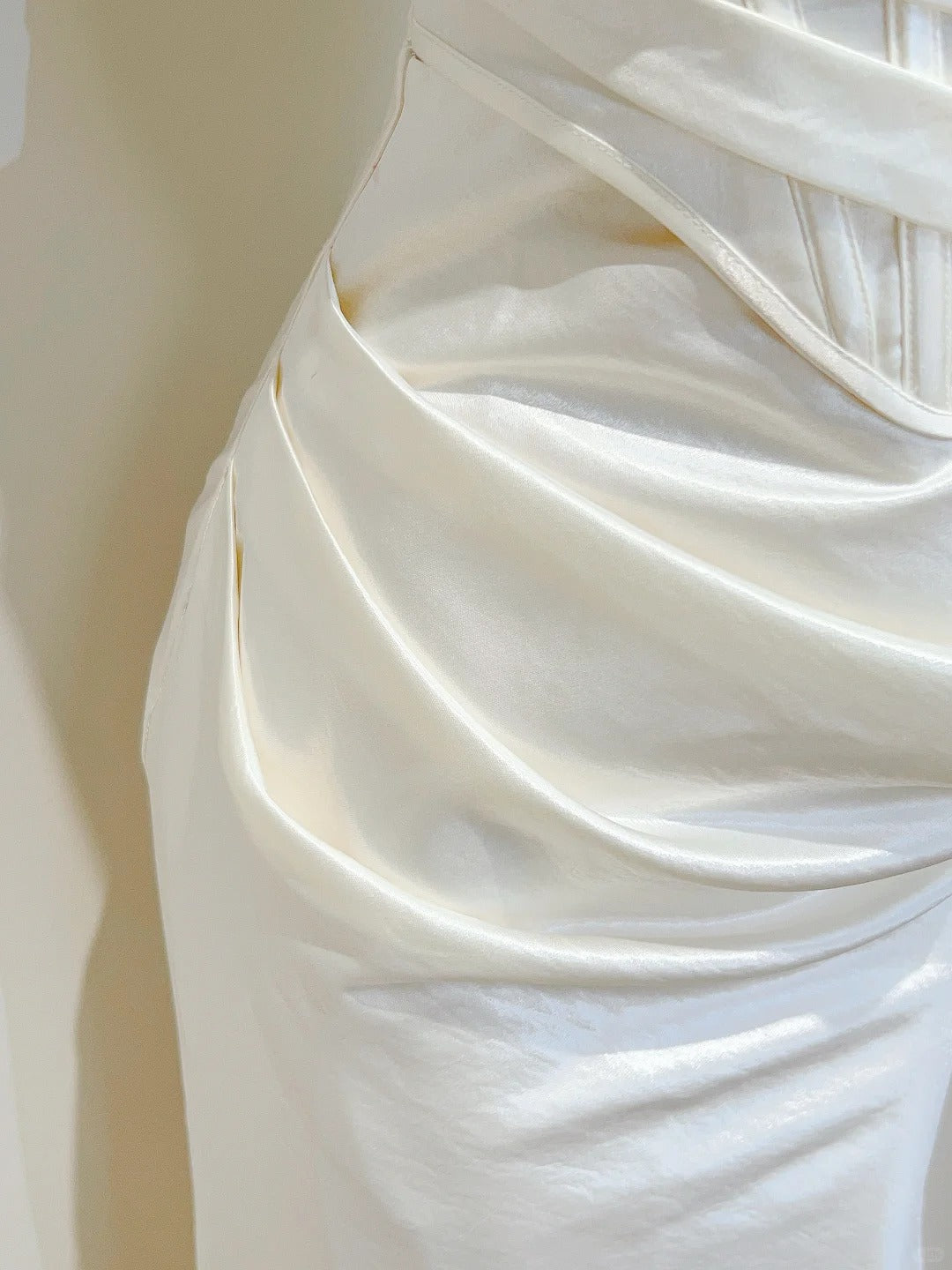 Simple Ivory Mermaid Square Neck Strapless Pleated Satin Prom Dress Evening Dress Bridesmaid Dress P4069