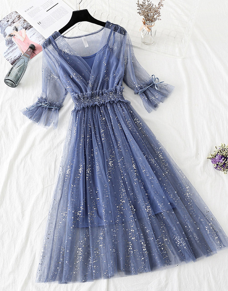 A Line Two Pieces Tulle Dress With Sequins P336