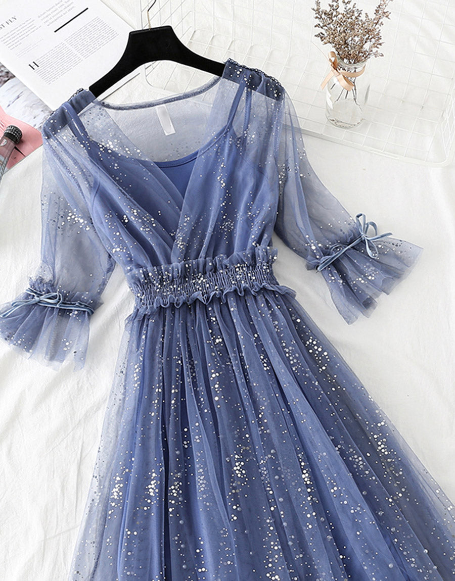 A Line Two Pieces Tulle Dress With Sequins P336