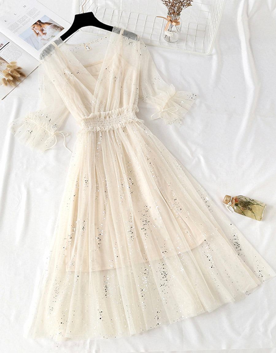 A Line Two Pieces Tulle Dress With Sequins P336