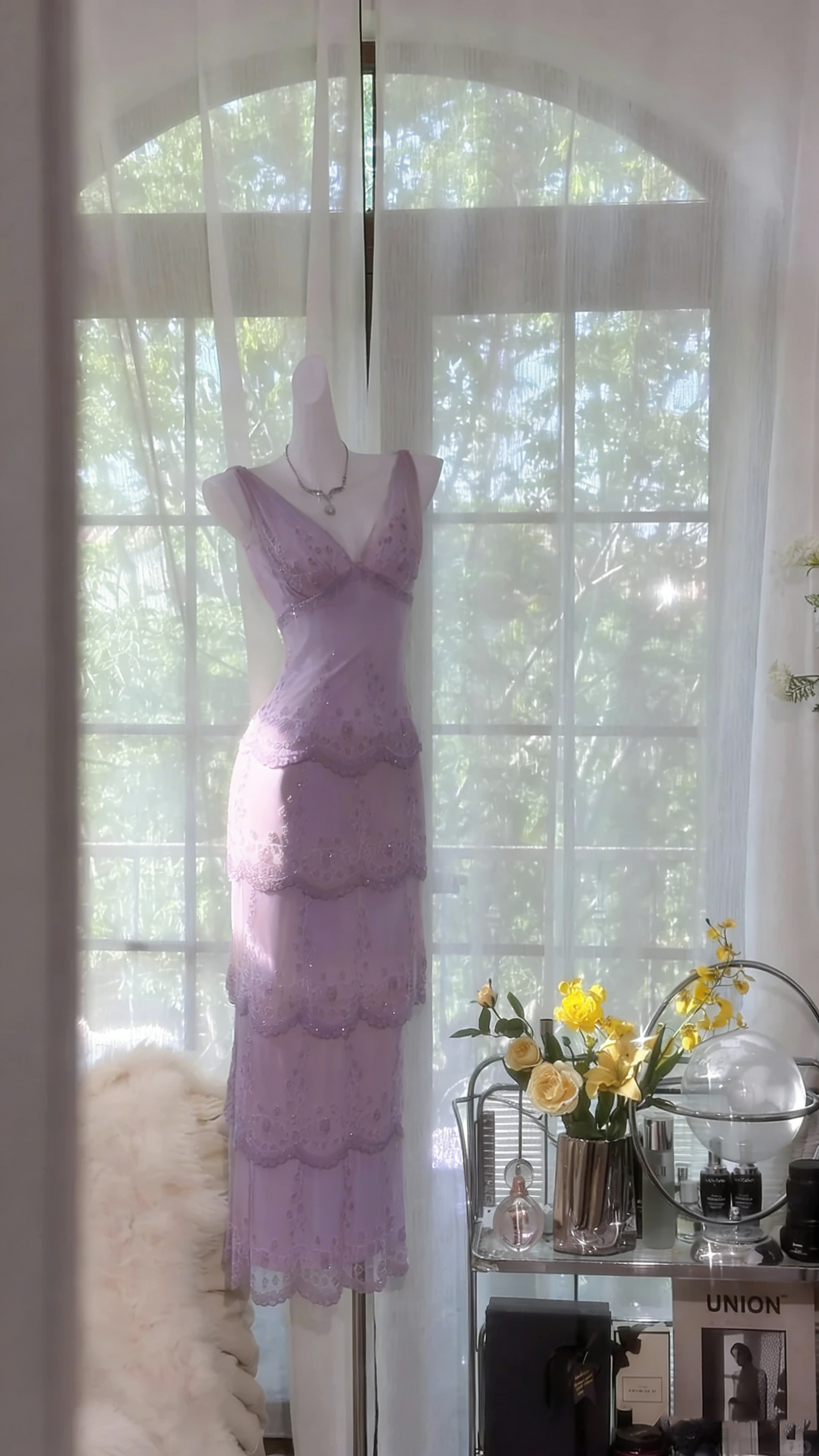 Shiny V-neck Beaded Cake Skirt Mermaid Chiffon Prom Dress P3271
