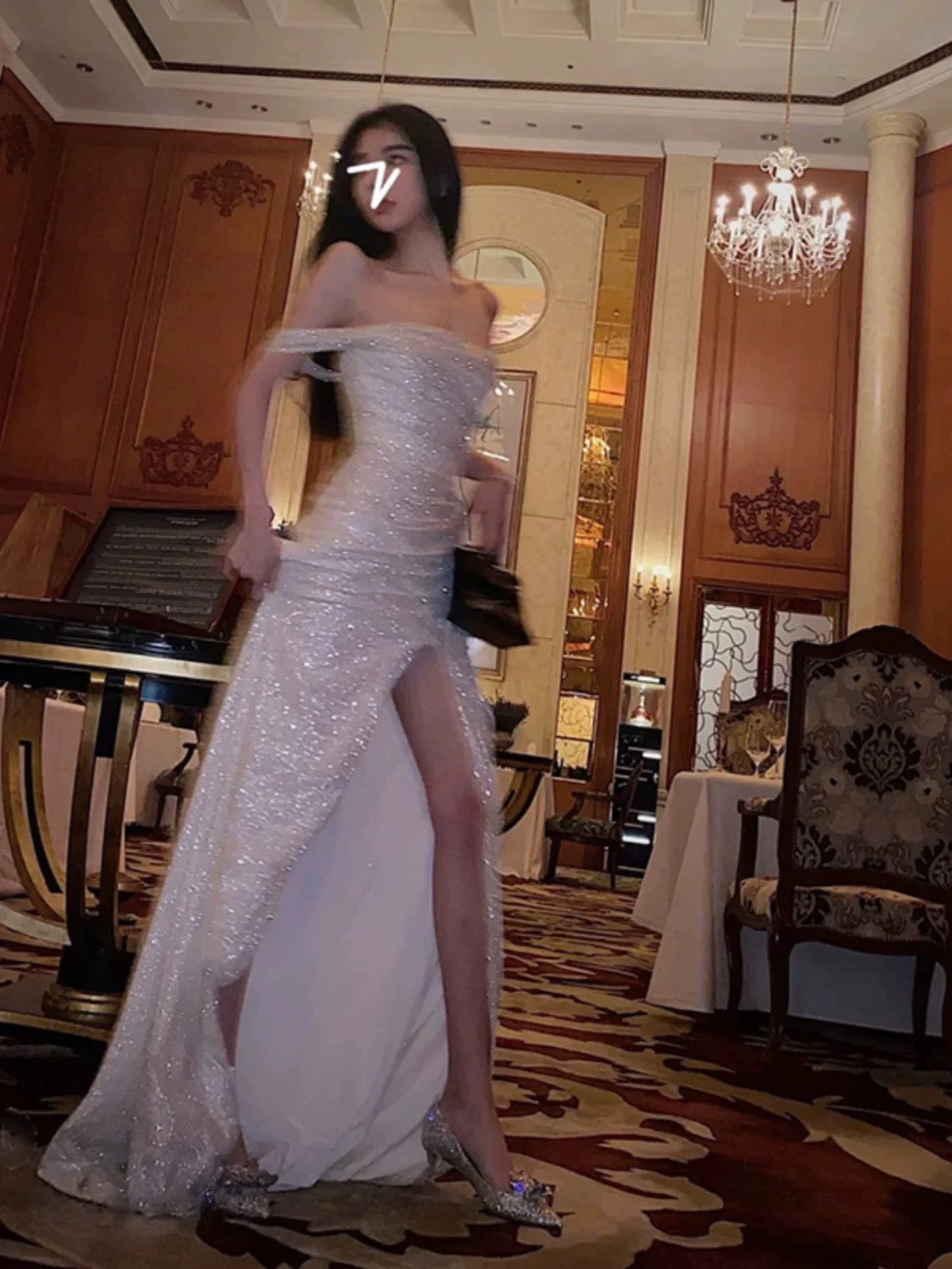 Mermaid Off The Shoulder Sequin Floor Length Prom Dress With Slit 21st Birthday Outfit P1376