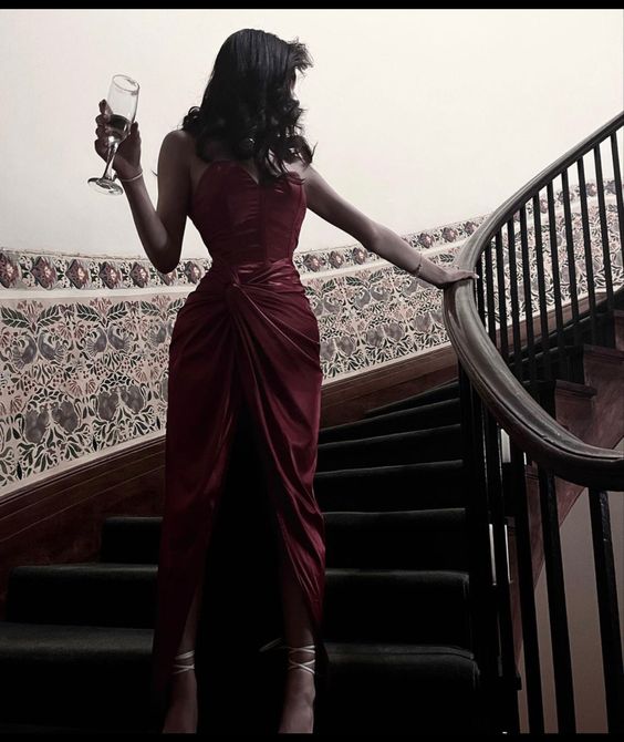 Modest Mermaid Burgundy Slit Birthday Dresses 21th Birthday Outfits P1 Modest Mermaid Burgundy Slit Birthday Dresses 21th Birthday Outfits P1