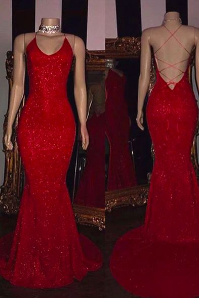 Red Prom Dresses Sequins Prom Dresses Custom Make Evening Dresses P1079