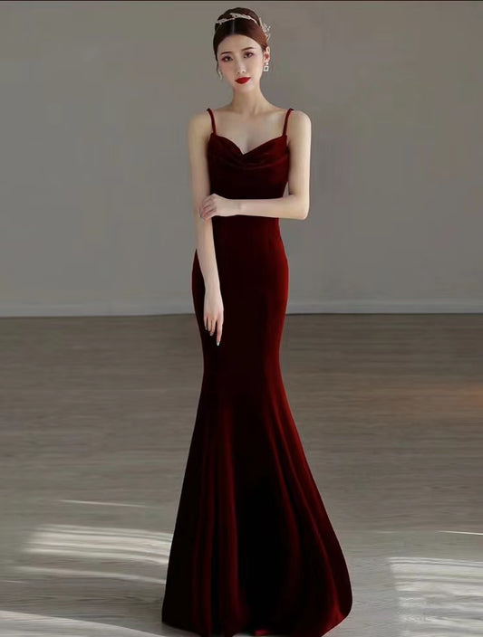 Sexy Meerjungfrau Langes Burgund Ballkleid Abendkleider P1097