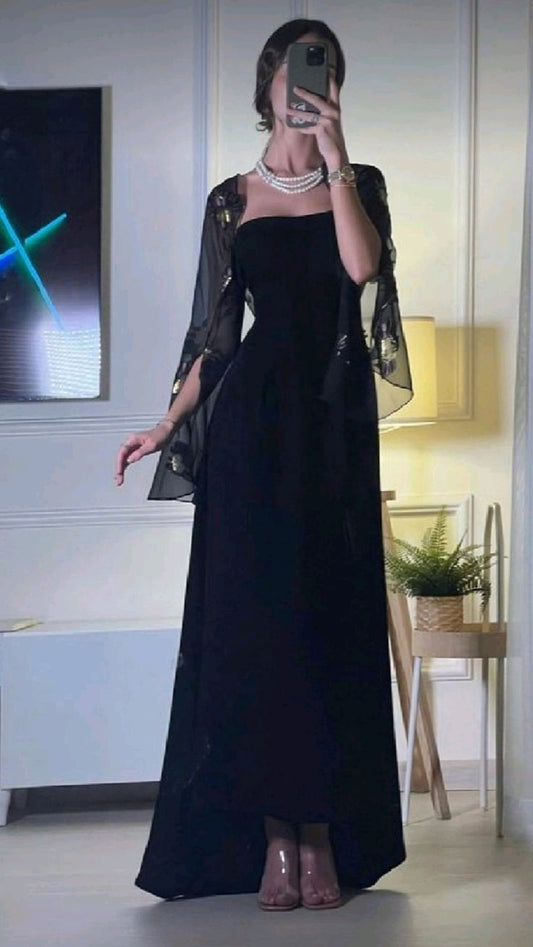 Elegant A Line Strapless Long Prom Dresses Black Formal Dress P1107
