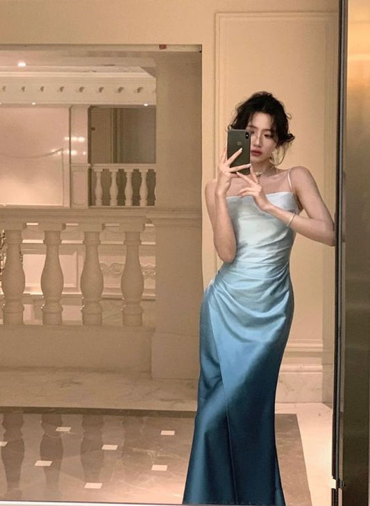 Elegant Sheath Straps Blue Prom Dresses Formal Dress P1109