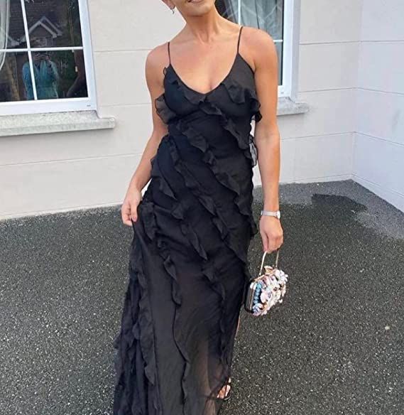 SHeath Straps Black Split Prom Dress Women Sexy Party Dresses P1147