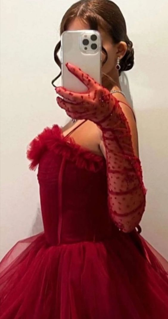 Sexy Ballkleid Lange Träger Rot Tüll Ballkleider P1208