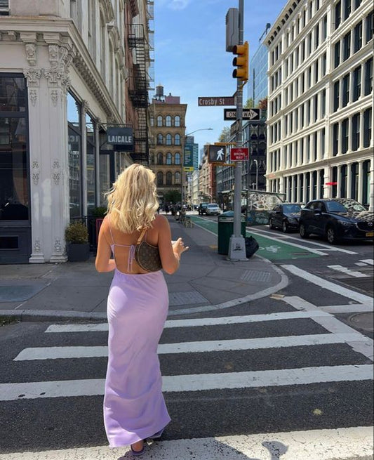 Sexy Sheath Long Straps Backless Lilac Prom Dresses P1216