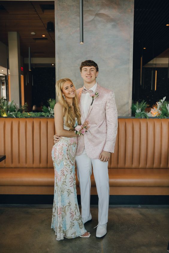 Modest Sheath Straps Sequin Slit Prom Dresses P1221