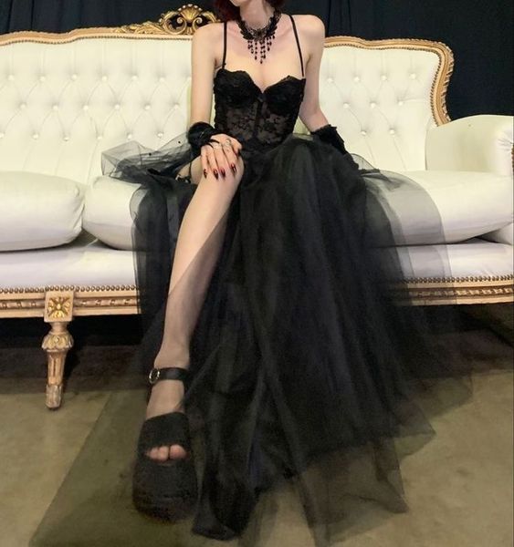 Modest A line Straps Black Lace Prom Dresses P1230 PreppyDress Modest A line Straps Black Lace Prom Dresses P1230 PreppyDress