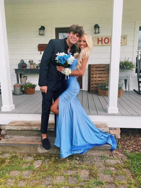 Modest Sheath Long Satin Blue Slit Prom Dresses P1241 PreppyDress Modest Sheath Long Satin Blue Slit Prom Dresses P1241 PreppyDress