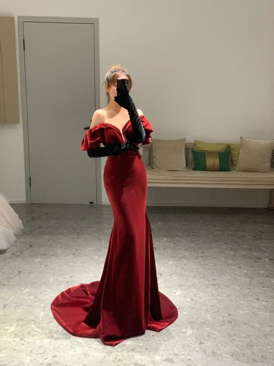 Mermaid Off The Shoulder Burgundy Long Prom Dress P1269 PreppyDress Mermaid Off The Shoulder Burgundy Long Prom Dress P1269 PreppyDress